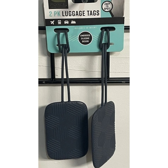 Handbags - G FORCE Set of 2 Navy Blue Rectangle Luggage Tags Embossed Silicone 2.5" x 3"